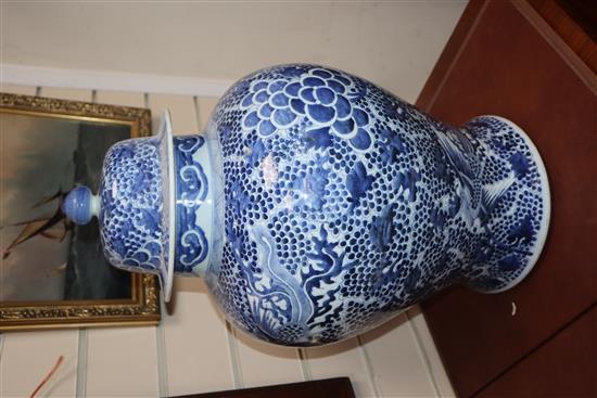 A pair of large Chinese blue and white vases and covers height 53cm